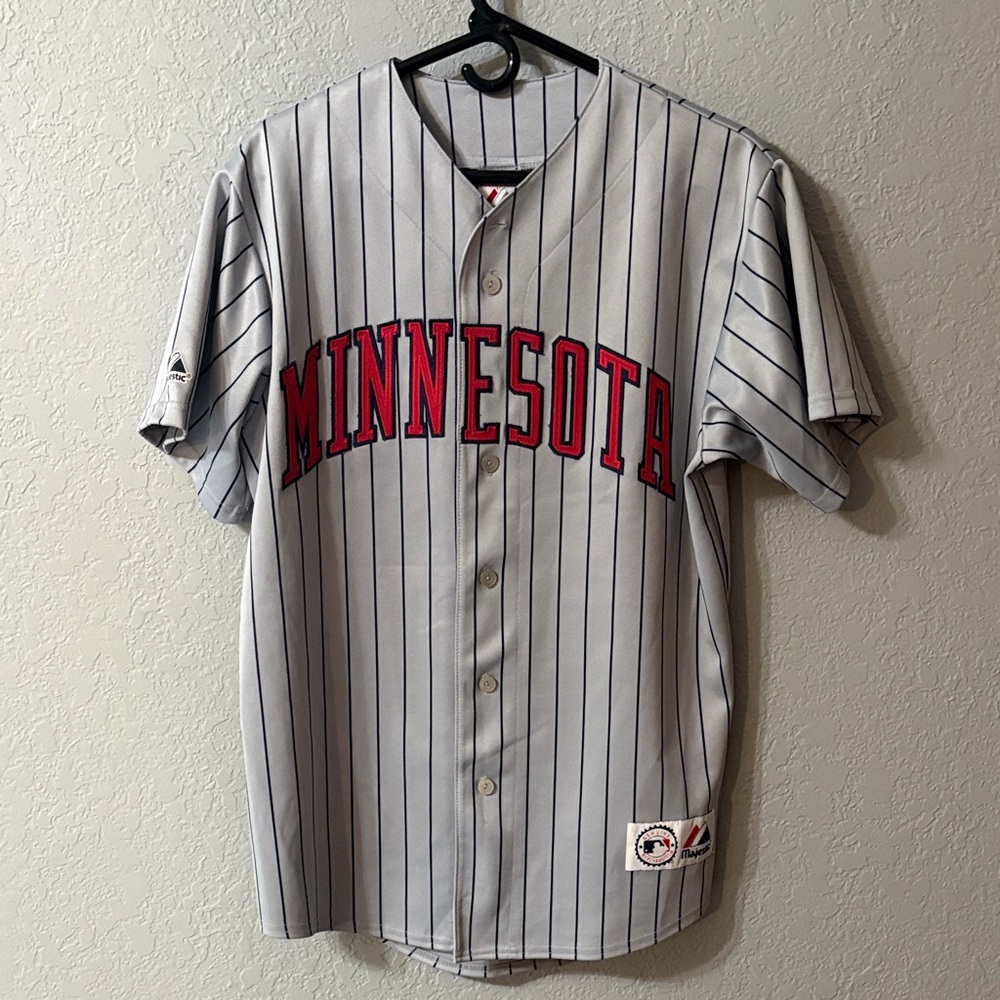 Majestic Minnesota Gray and Red Striped Jersey